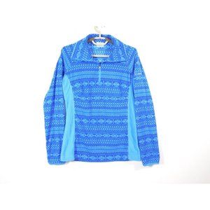 Columbia Women's 1/4 Zip Fleece Jacket Sweater Blue Striped & Geometric Pettern